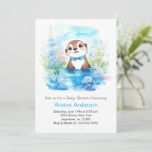 Invitation Whimsical Otter's Blue Floral Boy Baby shower (Debout devant)