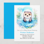 Invitation Whimsical Otter's Watercolor Boy Baby shower (Devant / Derrière)
