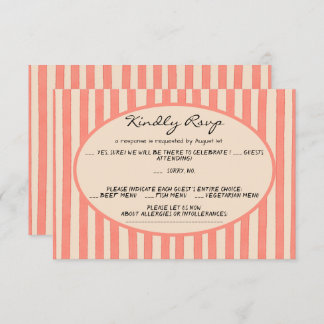 Invitation Whimsical Painted Pinstripes Wedding RSVP Card
