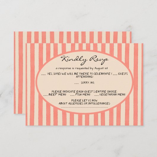 Invitation Whimsical Painted Pinstripes Wedding RSVP Card (Devant / Derrière)