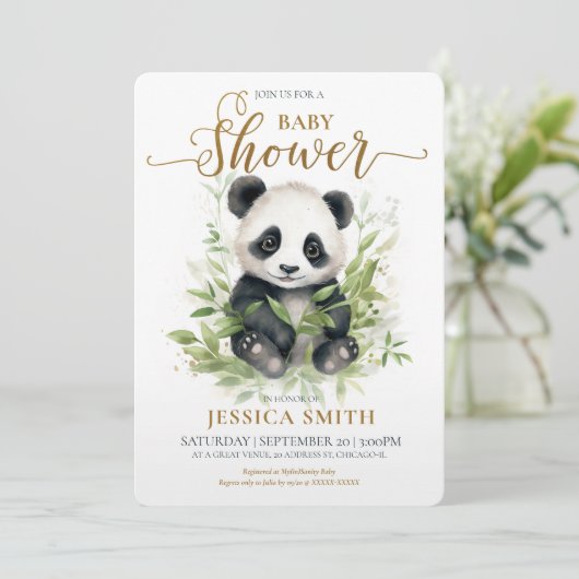 Invitation Whimsical Panda Baby shower (Debout devant)