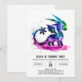 Invitation Whimsical Pastel Dragon Digital Girl Anniversaire (Devant / Derrière)