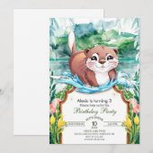 Invitation Whimsical Pastel Otter Anniversaire (Devant / Derrière)