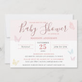 Invitation Whimsical Pastel rose papillon Baby shower fille (Devant)