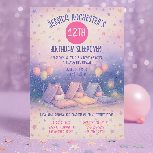 Invitation Whimsical Pastel Teepees Sleepover Anniversaire