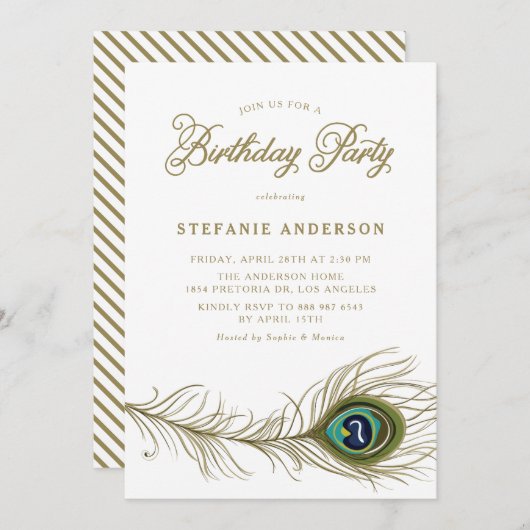 Invitation Whimsical Peacock Feather fête d'anniversaire (Devant / Derrière)