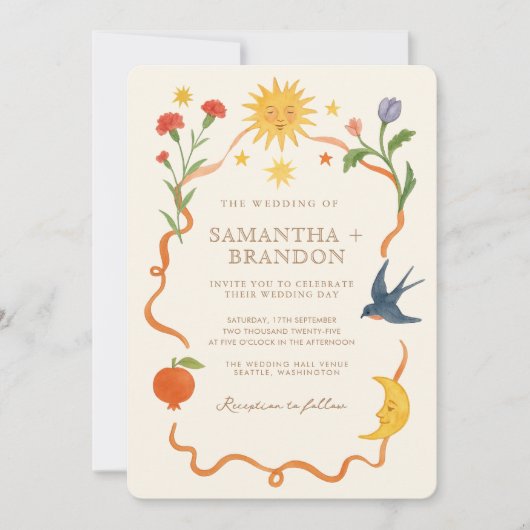 Invitation Whimsical peint à la main Celestial Folk Mariage (Devant)