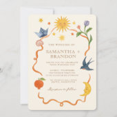 Invitation Whimsical peint à la main Floral Folk Mariage (Devant)