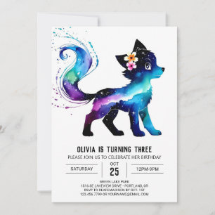 Invitation Whimsical Peint Wolf Digital Girl Anniversaire