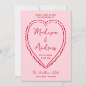 Invitation Whimsical Pink and Red Heart Wedding (Devant)