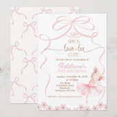 Invitation Whimsical Pink Ballerina Two Tu Cute 2e anniversai (Devant / Derrière)