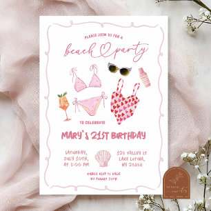 Invitation Whimsical Pink Beach Party Anniversaire