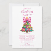 Invitation Whimsical Pink Bow Christmas Tree (Devant)