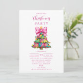 Invitation Whimsical Pink Bow Christmas Tree (Debout devant)