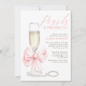 Invitation Whimsical Pink Bow Pearls & Prosecco Bridal Shower (Devant)