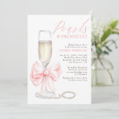 Invitation Whimsical Pink Bow Pearls & Prosecco Bridal Shower (Debout devant)