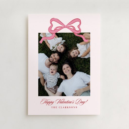 Invitation Whimsical Pink Bow Valentine’s Day Photo Card