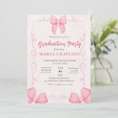 Invitation Whimsical Pink Bows Frame Graduation Party Invita (Debout devant)