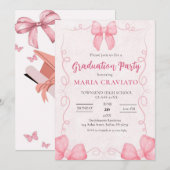 Invitation Whimsical Pink Bows Frame Graduation Party Invita (Devant / Derrière)