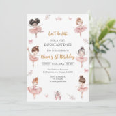 Invitation Whimsical Pink Brown Bows Ballerina Birthday (Debout devant)