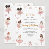 Invitation Whimsical Pink Brown Bows Ballerina Birthday (Devant / Derrière)