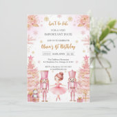 Invitation Whimsical Pink Brown Bows Ballerina Birthday (Debout devant)