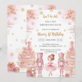 Invitation Whimsical Pink Brown Bows Ballerina Birthday (Devant / Derrière)