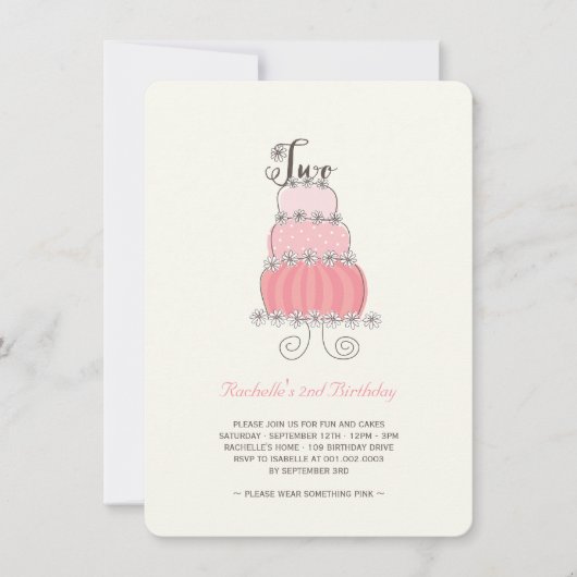 Invitation Whimsical Pink Cake Baby Girl 2e fête d'anniversai (Devant)