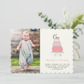 Invitation Whimsical Pink Cake Baby Girl Premier anniversaire (Debout devant)