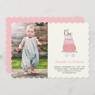 Invitation Whimsical Pink Cake Baby Girl Premier anniversaire