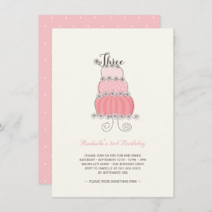 Invitation Whimsical Pink Cake Girl 3ème anniversaire Invitat