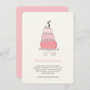 Invitation Whimsical Pink Cake Girl 3ème anniversaire Invitat