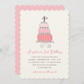 Invitation Whimsical Pink Cake Girl 4e anniversaire Invitatio (Devant / Derrière)