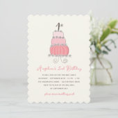 Invitation Whimsical Pink Cake Girl 4e anniversaire Invitatio (Debout devant)