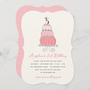 Invitation Whimsical Pink Cake Girl 5e anniversaire Invitatio