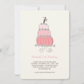 Invitation Whimsical Pink Cake Girl 7e anniversaire Invitatio (Devant)