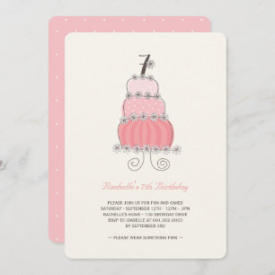 Invitation Whimsical Pink Cake Girl 7e anniversaire Invitatio