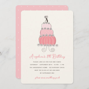 Invitation Whimsical Pink Cake Girl 8e anniversaire Invitatio
