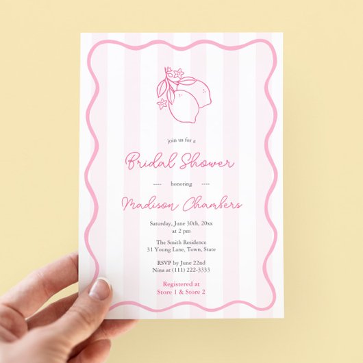 Invitation Whimsical Pink Citrus Bridal Shower