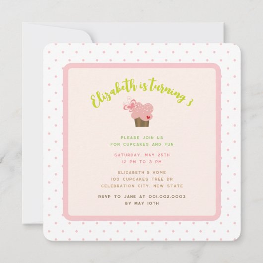 Invitation Whimsical Pink Cupcakes Tree Sweet Girl'anniversai (Dos)