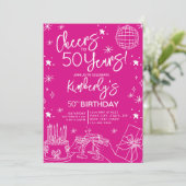 Invitation Whimsical Pink encourage à 50 ans Anniversaire (Debout devant)