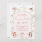Invitation Whimsical Pink Fairy Premier anniversaire 1er anni (Devant)