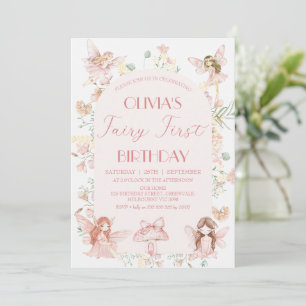 Invitation Whimsical Pink Fairy Premier anniversaire 1er anni