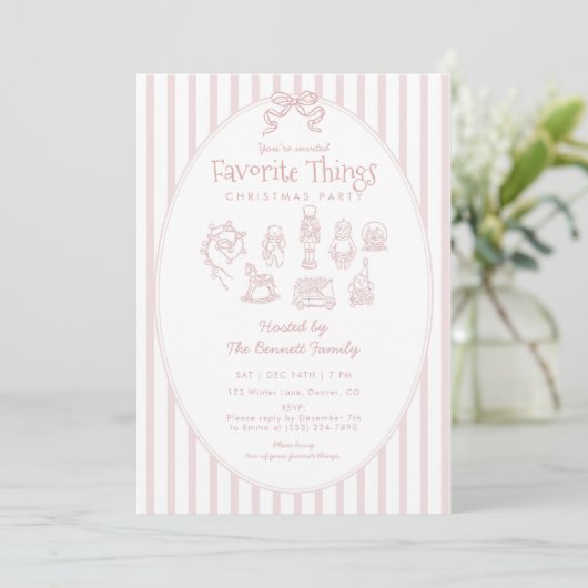 Invitation Whimsical Pink Favorite Things Christmas Party (Debout devant)