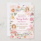 Invitation Whimsical Pink Floral Fairy First Garden Birthday  (Devant)