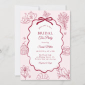 Invitation Whimsical Pink Hand Drawn Tea Party Bridal Shower (Devant)