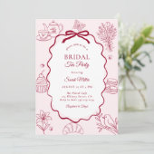 Invitation Whimsical Pink Hand Drawn Tea Party Bridal Shower (Debout devant)