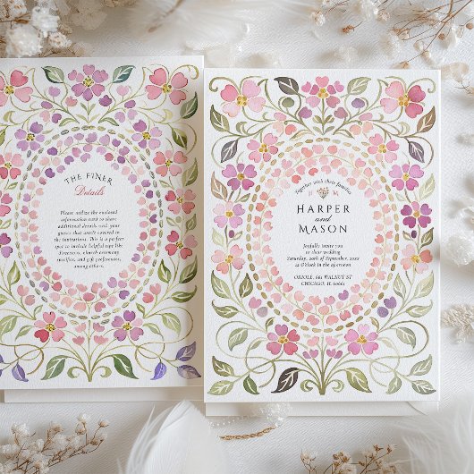 Invitation Whimsical Pink & Purple Floral Petal Frame Wedding