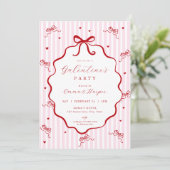 Invitation Whimsical Pink Red Bow Heart Galentine's Party (Debout devant)