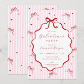 Invitation Whimsical Pink Red Bow Heart Galentine's Party (Devant / Derrière)